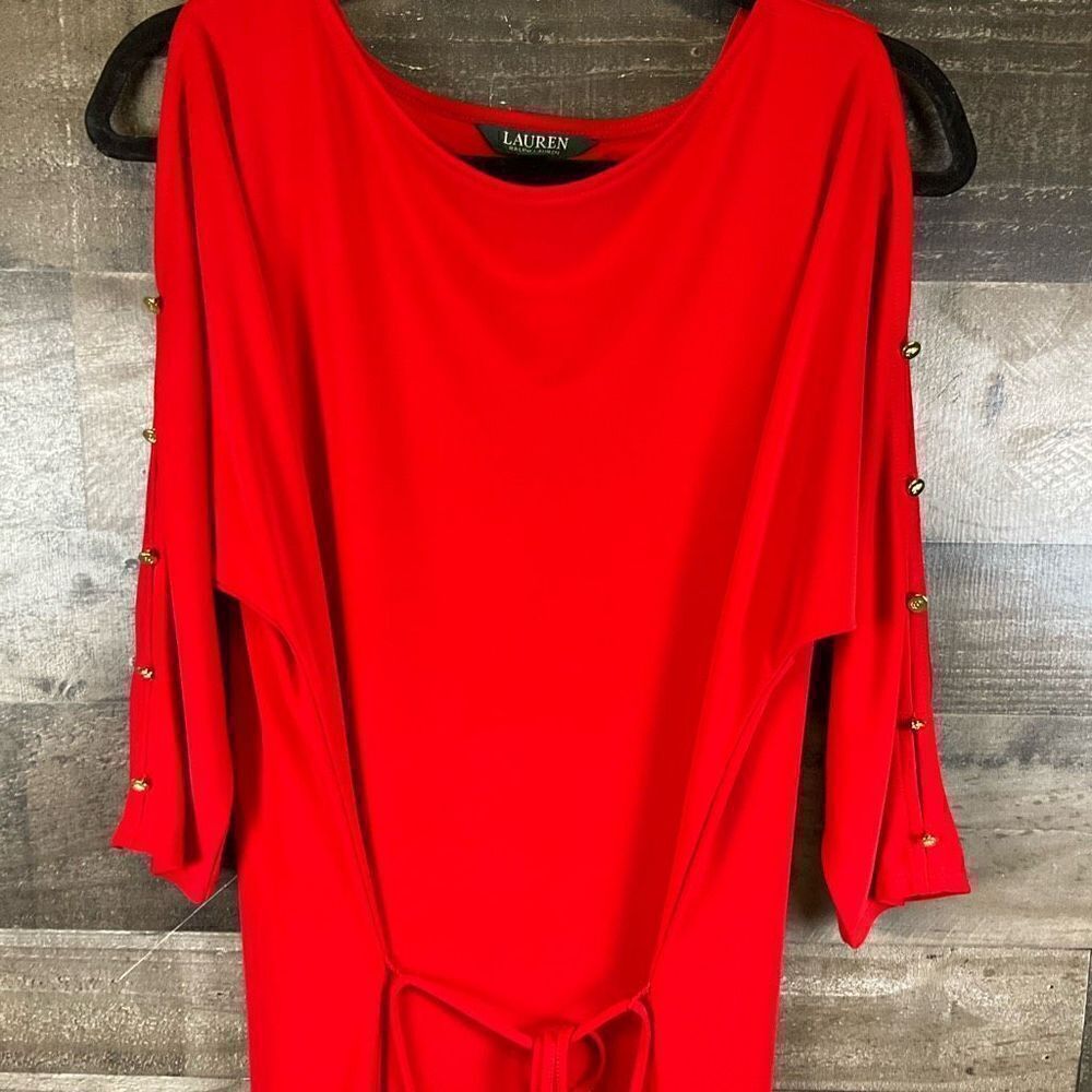 Lauren Ralph Lauren Women’s Size Medium Open Shoulder Dress Red Knee Length - Picture 3 of 7